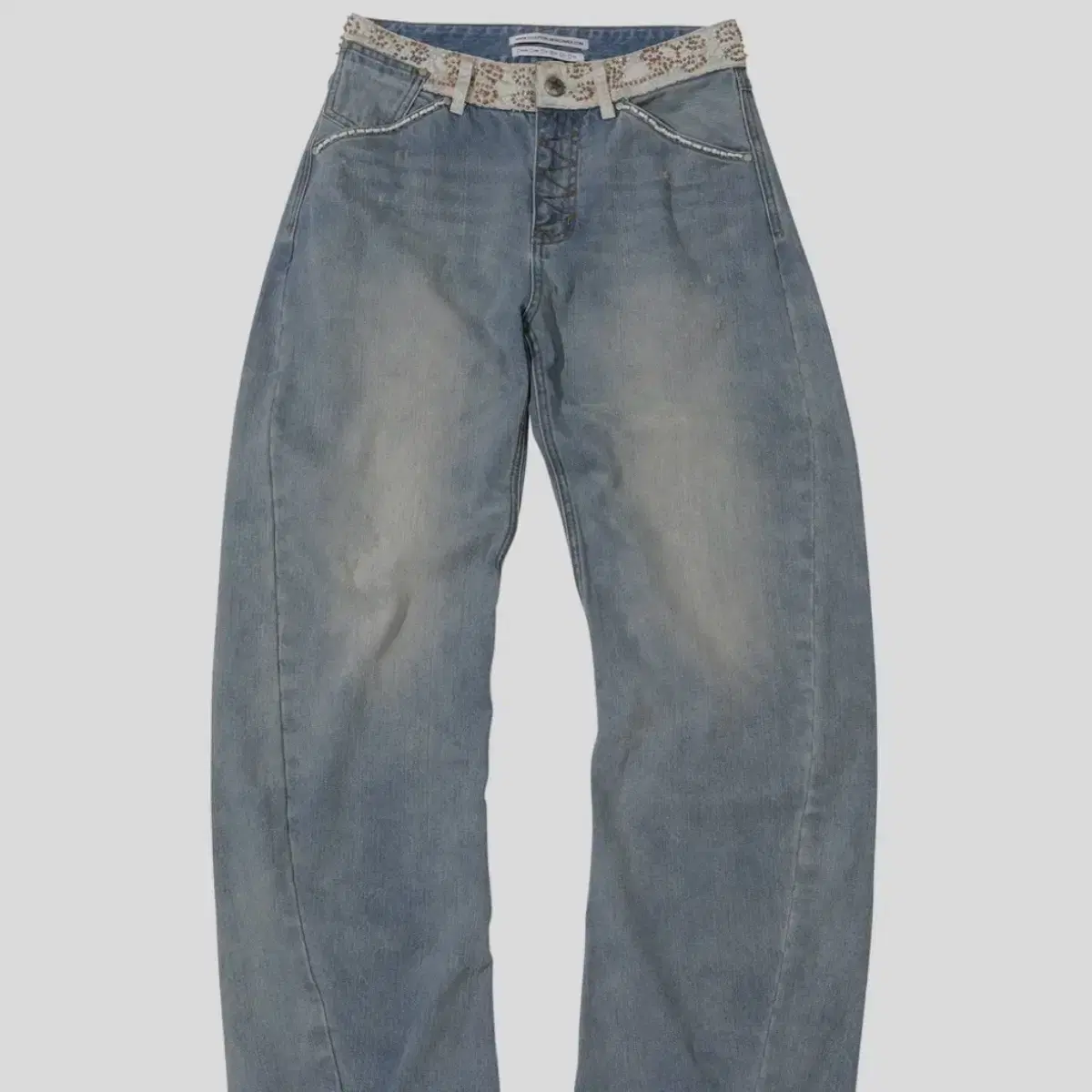 스컬프터 Beaded Waist Denim Pants Mid Blue